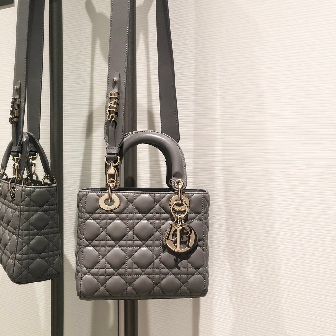 DIOR SMALL LADY 20 MY ABC GREY LAMBSKIN