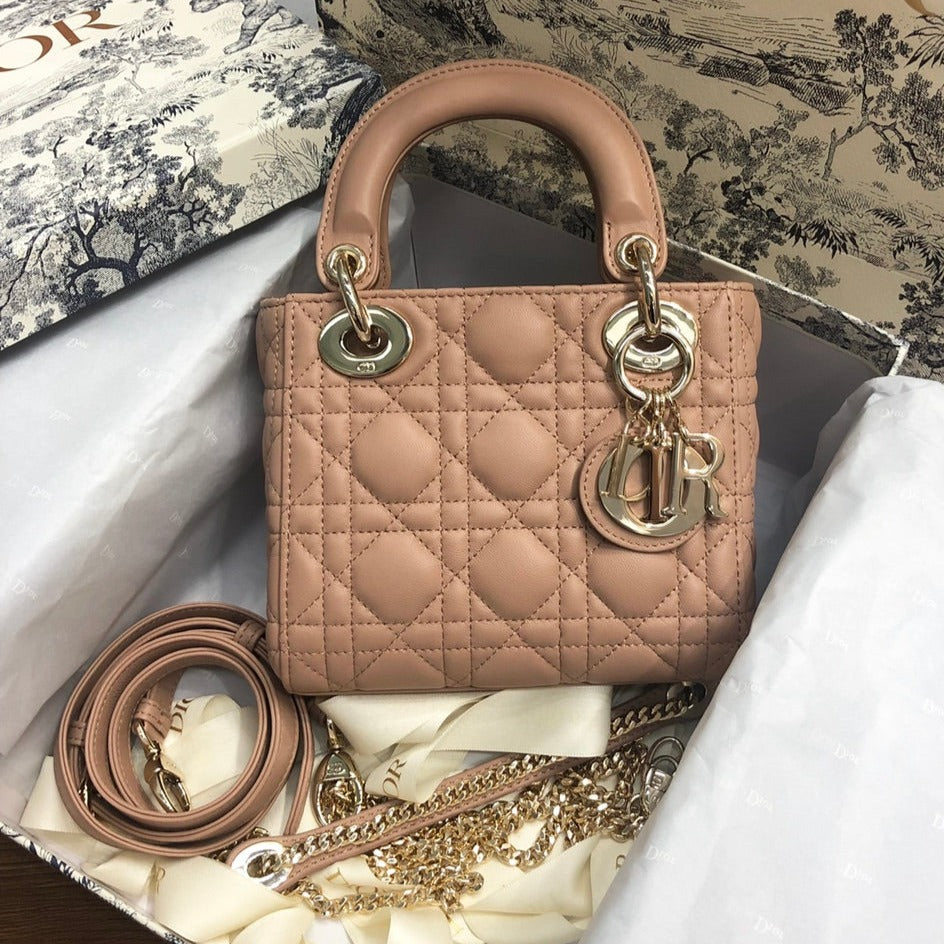 DIOR MINI LADY 17 MY ABC BEIGE LAMBSKIN