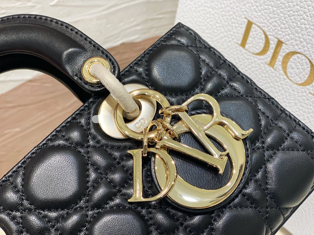 DIOR SMALL LADY D-JOY 22 BLACK LAMBSKIN