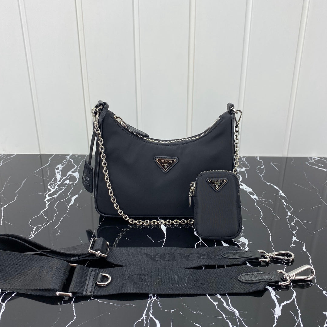PRADA HOBO 22 BAG IN BLACK RE-NYLON
