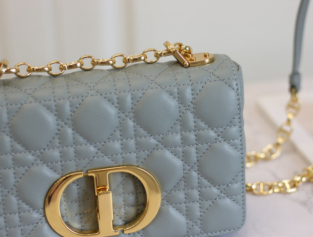 DIOR CARO MINI BAG 20 IN LIGHT BLUE CALFSKIN
