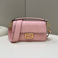 BAGUETTE WITH FF MOTIF 27 IN LIGHT PINK SOFT LAMBSKIN GOLD HARDWARE