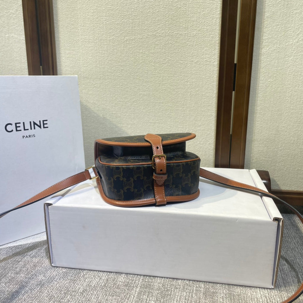 CELINE FOLCO BAG 18 BLACK IN TRIOMPHE CANVAS AND CALFSKIN