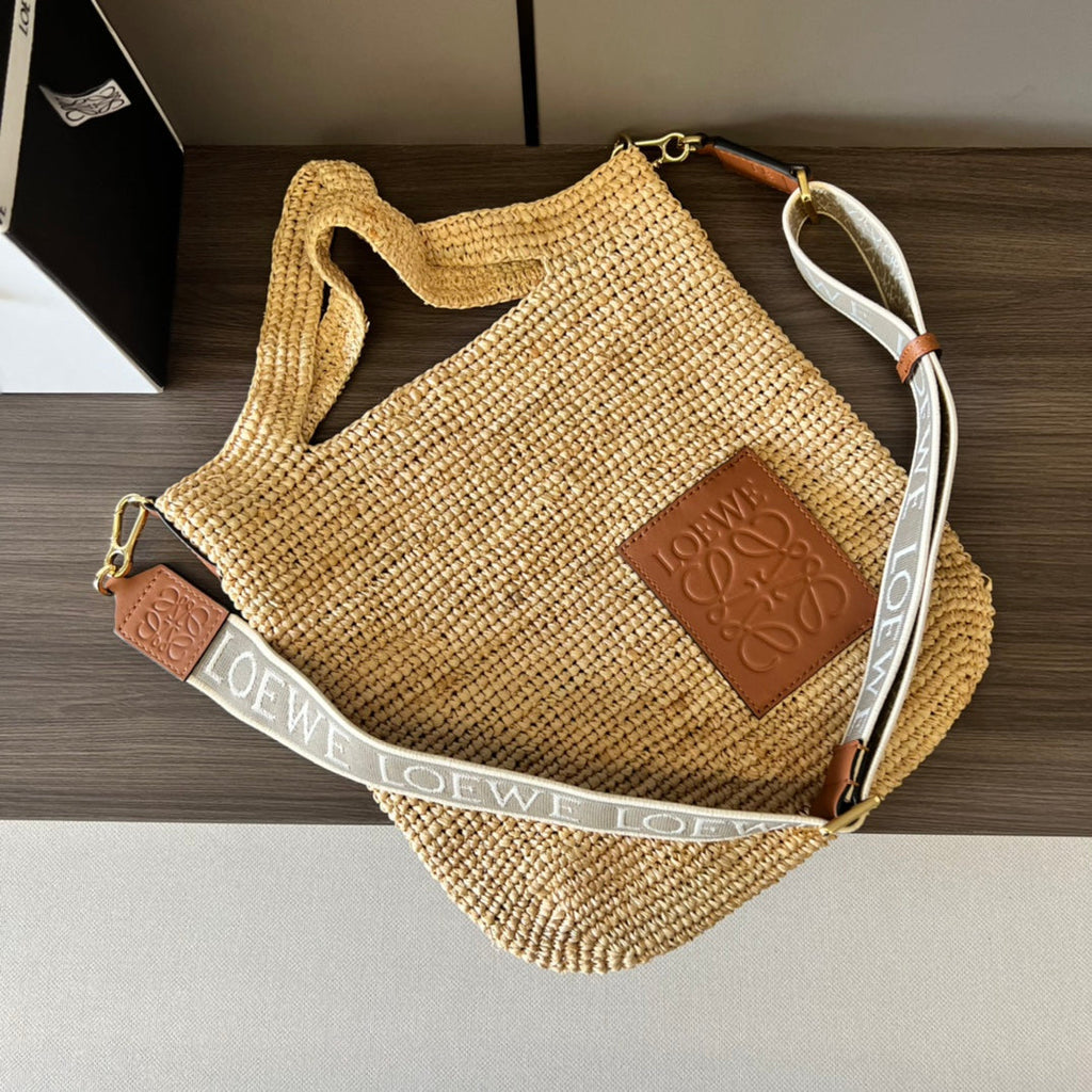 LOEWE 25S SLIT TOTE BAG 30 IN NATURAL CANVAS SHOULDER STRAP