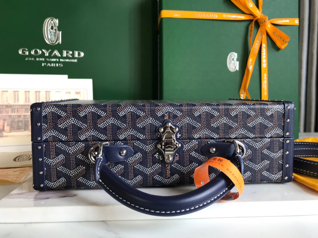 GRAND HÔTEL TRUNK BAG 24 IN NAVY BLUE GOYARDINE CANVAS AND CALFSKIN