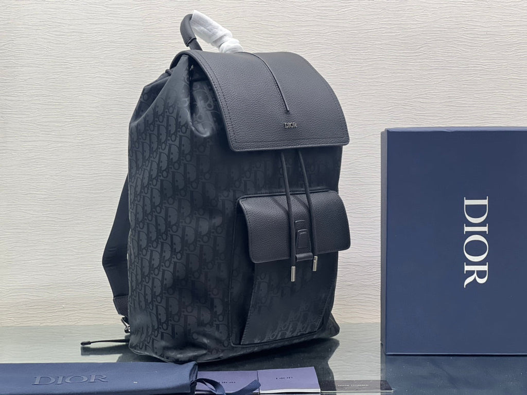 DIOR MEDIUM BACKPACK 38 IN BLACK OBLIQUE MIRAGE CALFSKIN