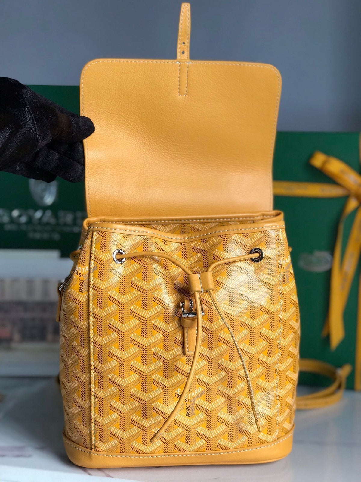 ALPIN MINI BACKPACK 21 IN YELLOW LAMBSKIN AND GOYARDINE CANVAS