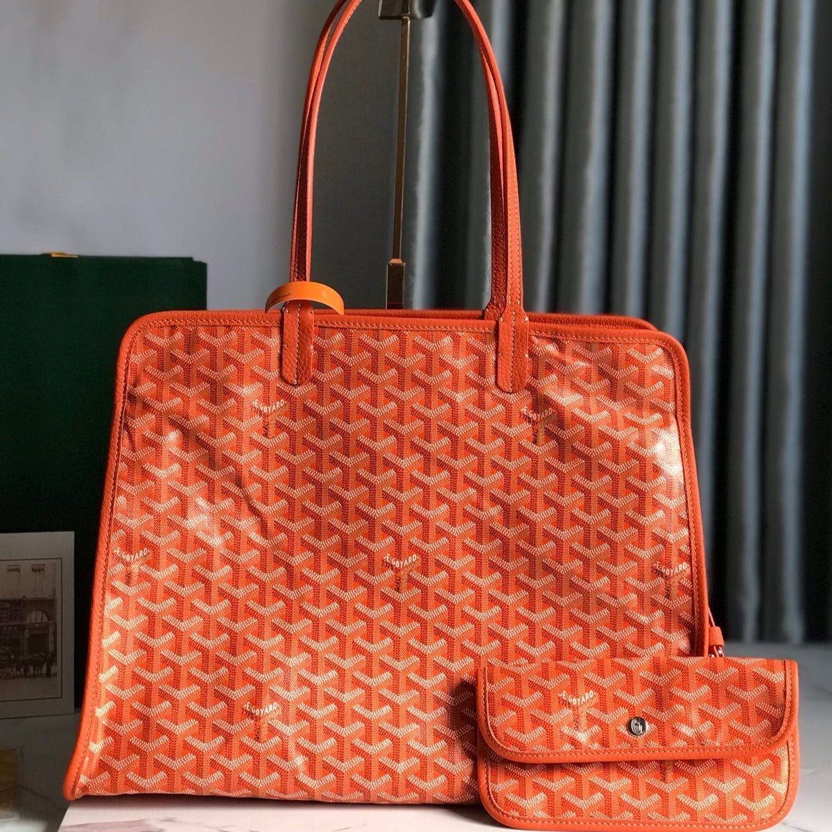HARDY PM BAG 40 IN ORANGE GOYARDINE CANVAS AND TAURILLON LEATHER TRIM