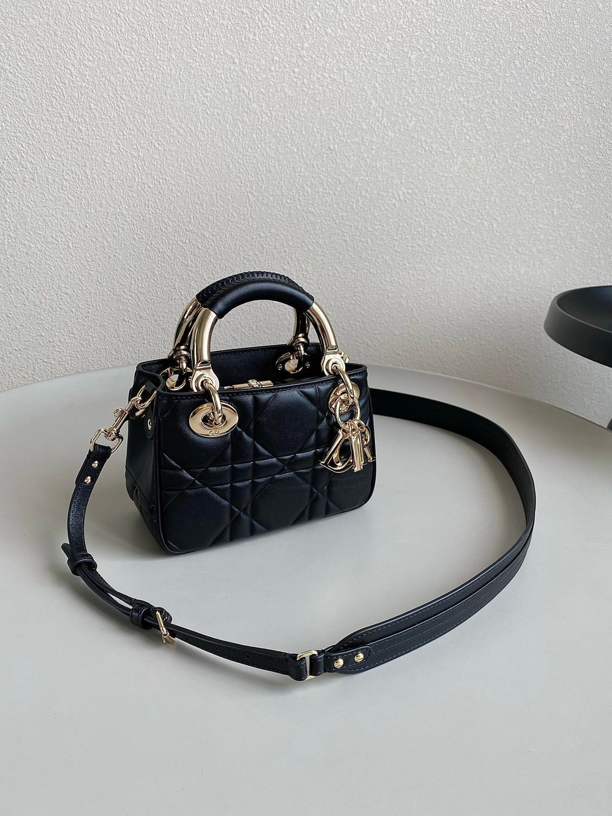 DIOR MINI LADY 19 BAG IN BLACK LAMBSKIN
