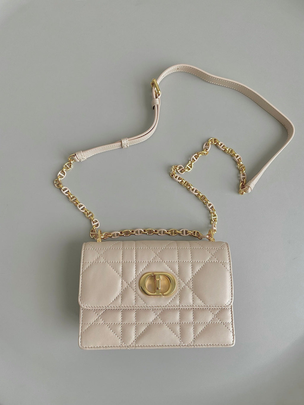 DIOR MINI CHAIN BAG 17 IN BEIGE CALFSKIN