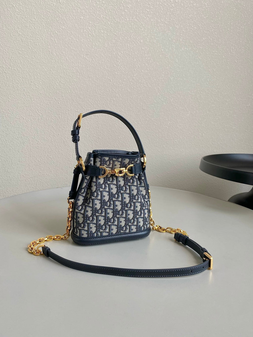 DIOR SMALL C'EST 18 IN BLUE CD-EMBOSSED OBLIQUE JACQUARD