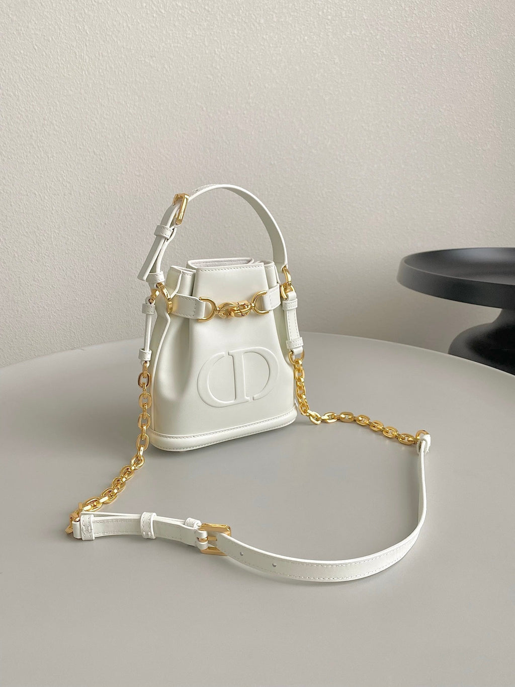 DIOR SMALL C'EST 18 IN WHITE CD-EMBOSSED CALFSKIN