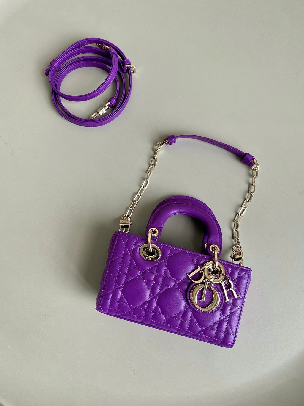 DIOR MINI D-JOY BAG 17 IN VIOLET PURPLE LAMBSKIN