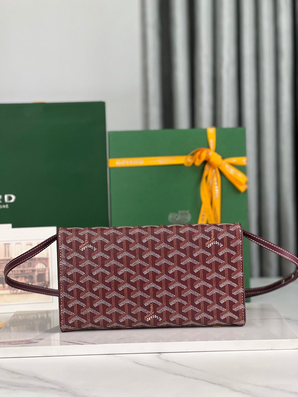 MONTE-CARLO PM CLUTCH 25 IN WINE RED GOYARDINE CANVAS