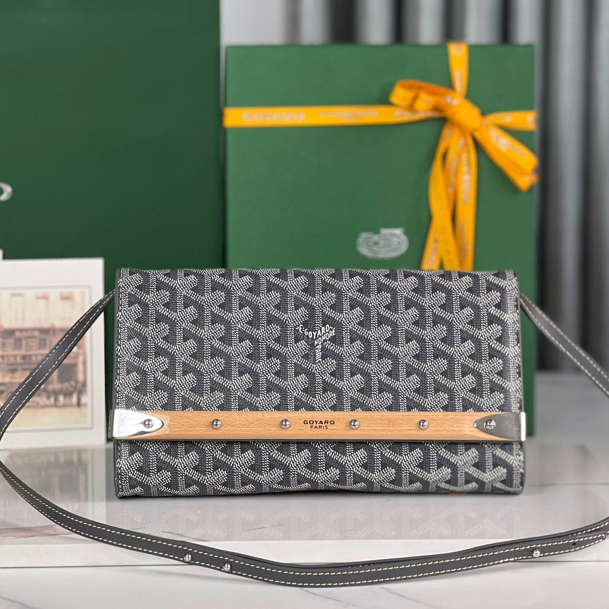 MONTE-CARLO PM CLUTCH 25 IN GRAY GOYARDINE CANVAS