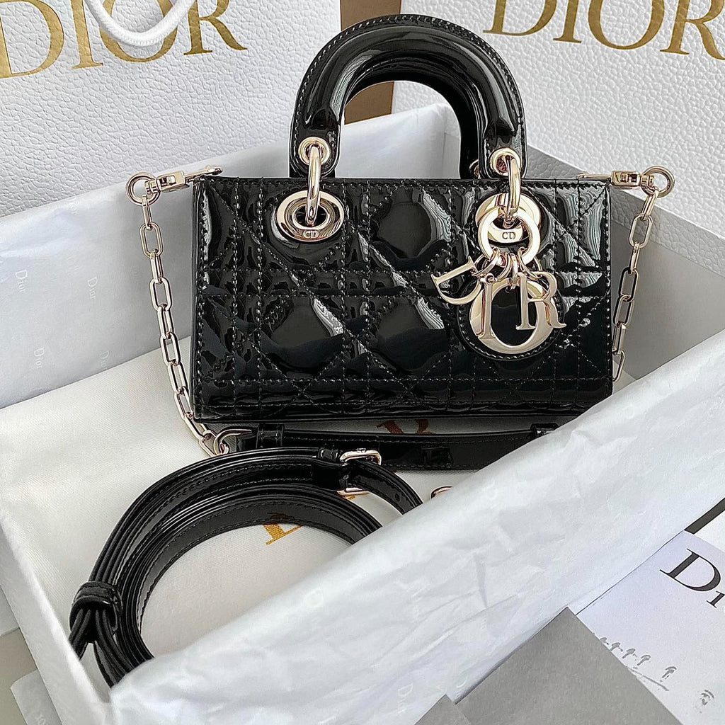 DIOR MINI D-JOY BAG 17 IN BLACK LAMBSKIN