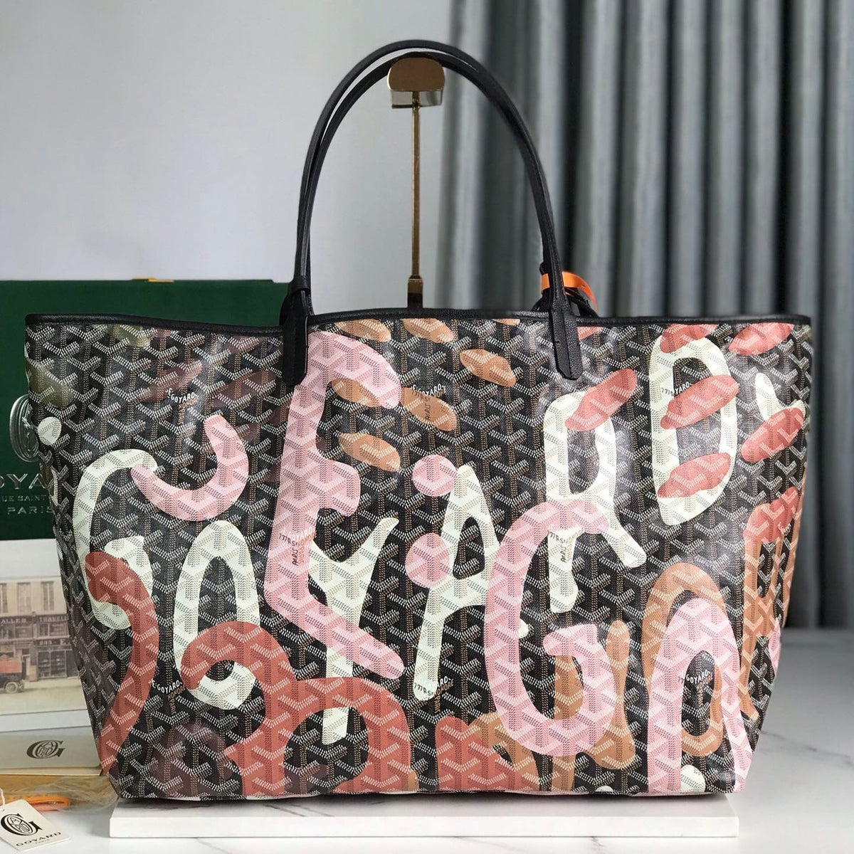 SAINT LOUIS GM BAG 40 IN PINK LETTRES CAMOUFLAGE GOYARDINE CANVAS