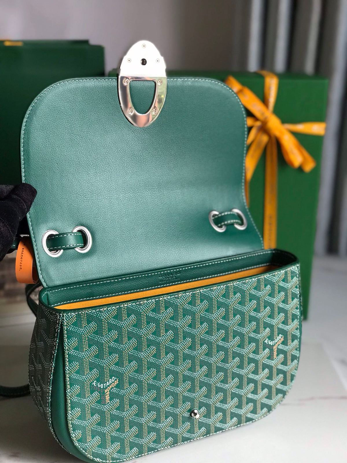 233 BAG 25 IN GREEN CALFKIN AND GOYARDINE CANVAS