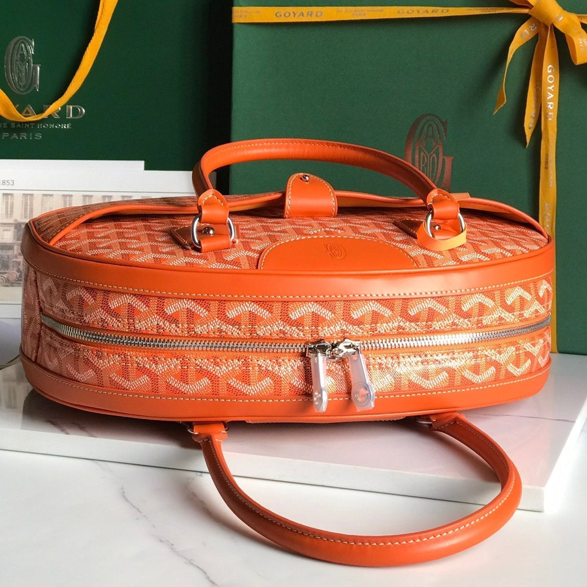 SAINT JEANNE BAG 35 IN RED ORANGE GOYARDINE CANVAS AND CALFSKIN