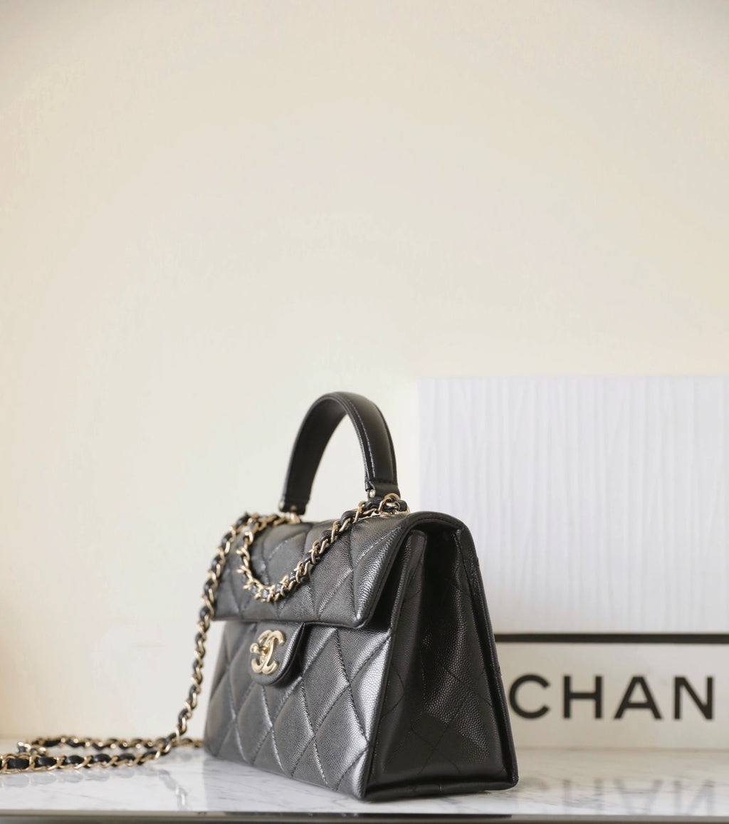 CHANEL 25S FLAP BAG 21 CM IN BLACK LAMBSKIN WITH GOLD HARDWARE