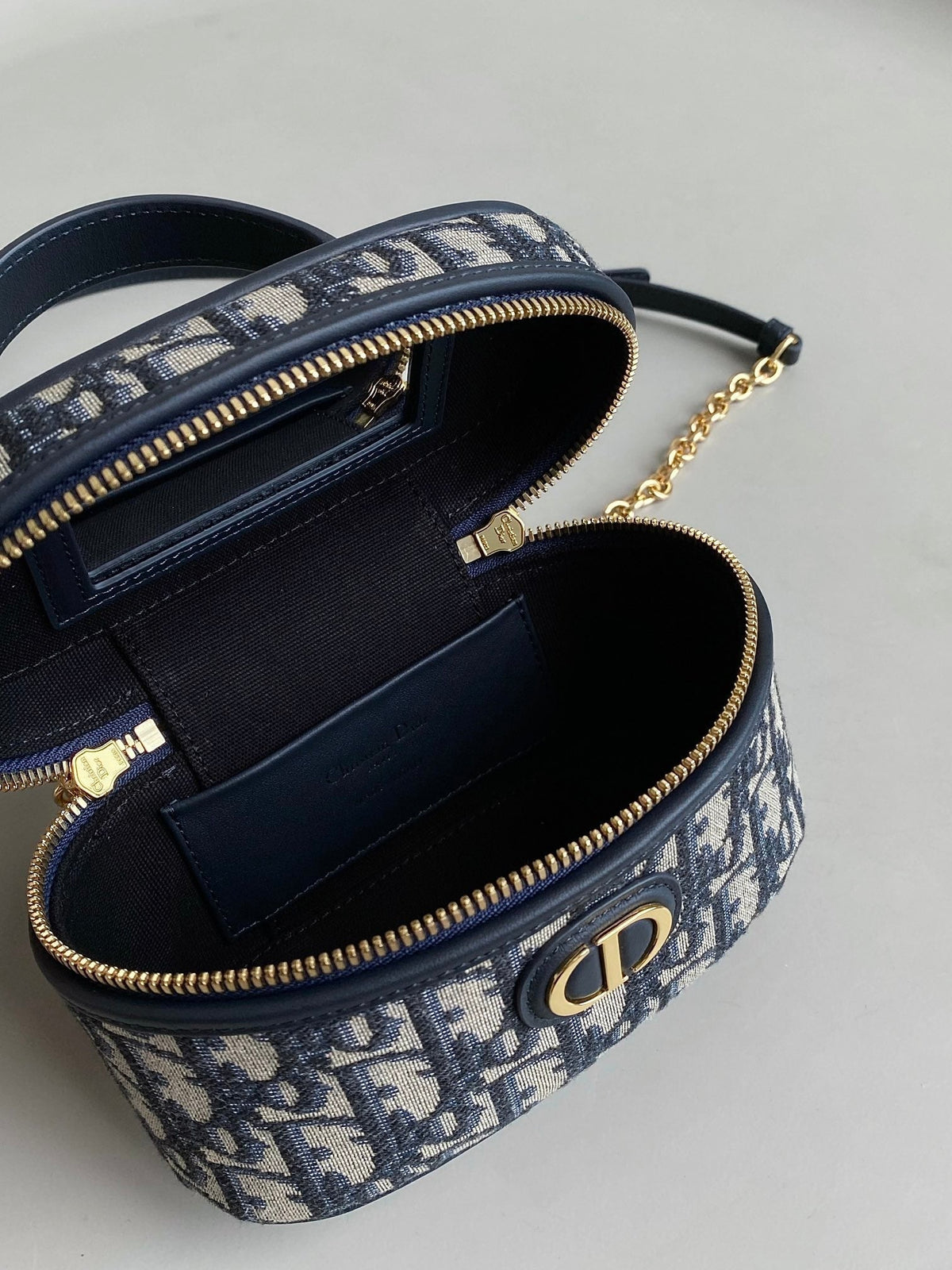 DIOR MONTAIGNE MINI VANITY CASE 16 BLUE OBLIQUE JACQUARD
