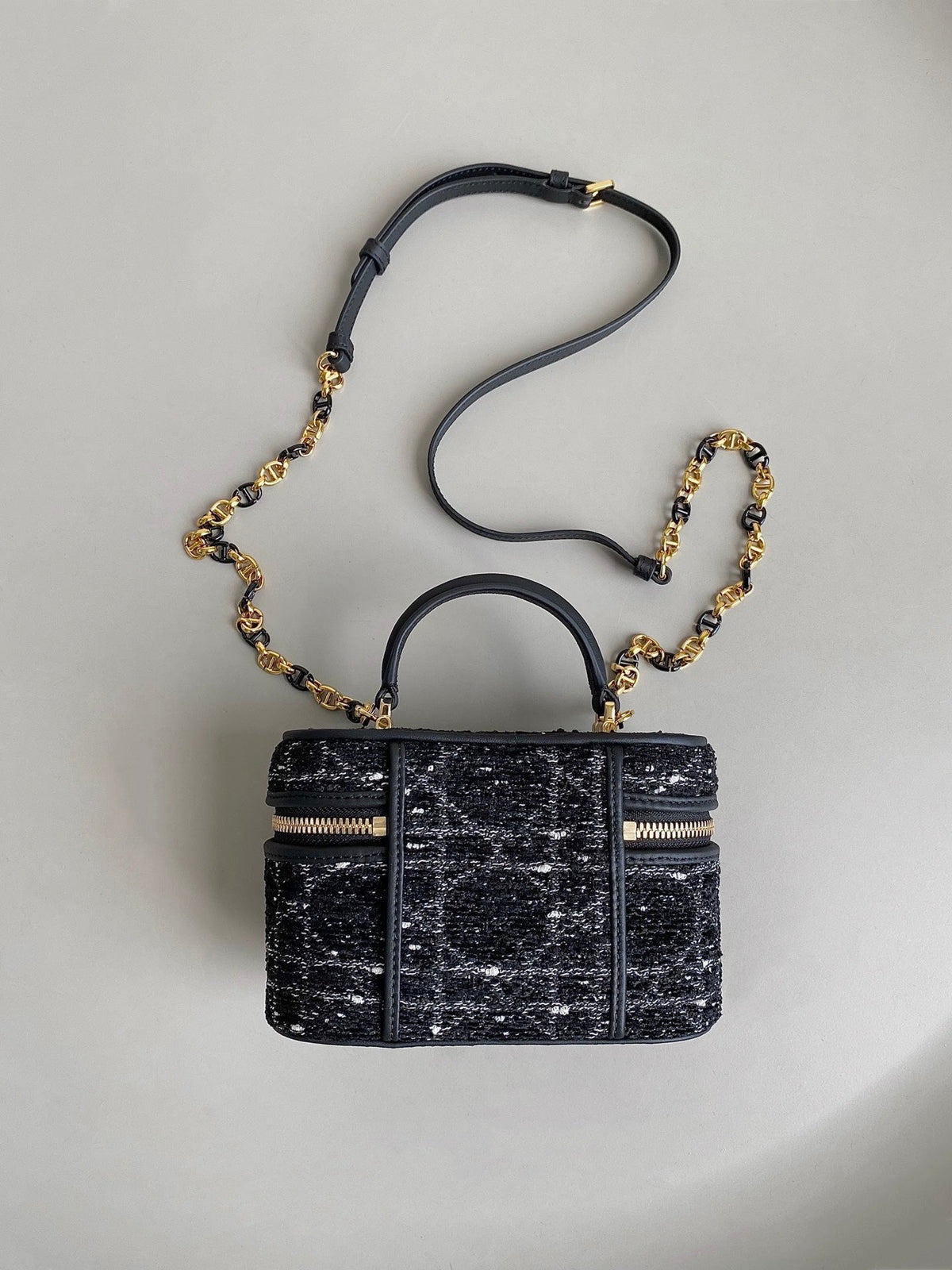 DIOR MINI CARO VANITY 16 BLACK TWEED AND LAMBSKIN