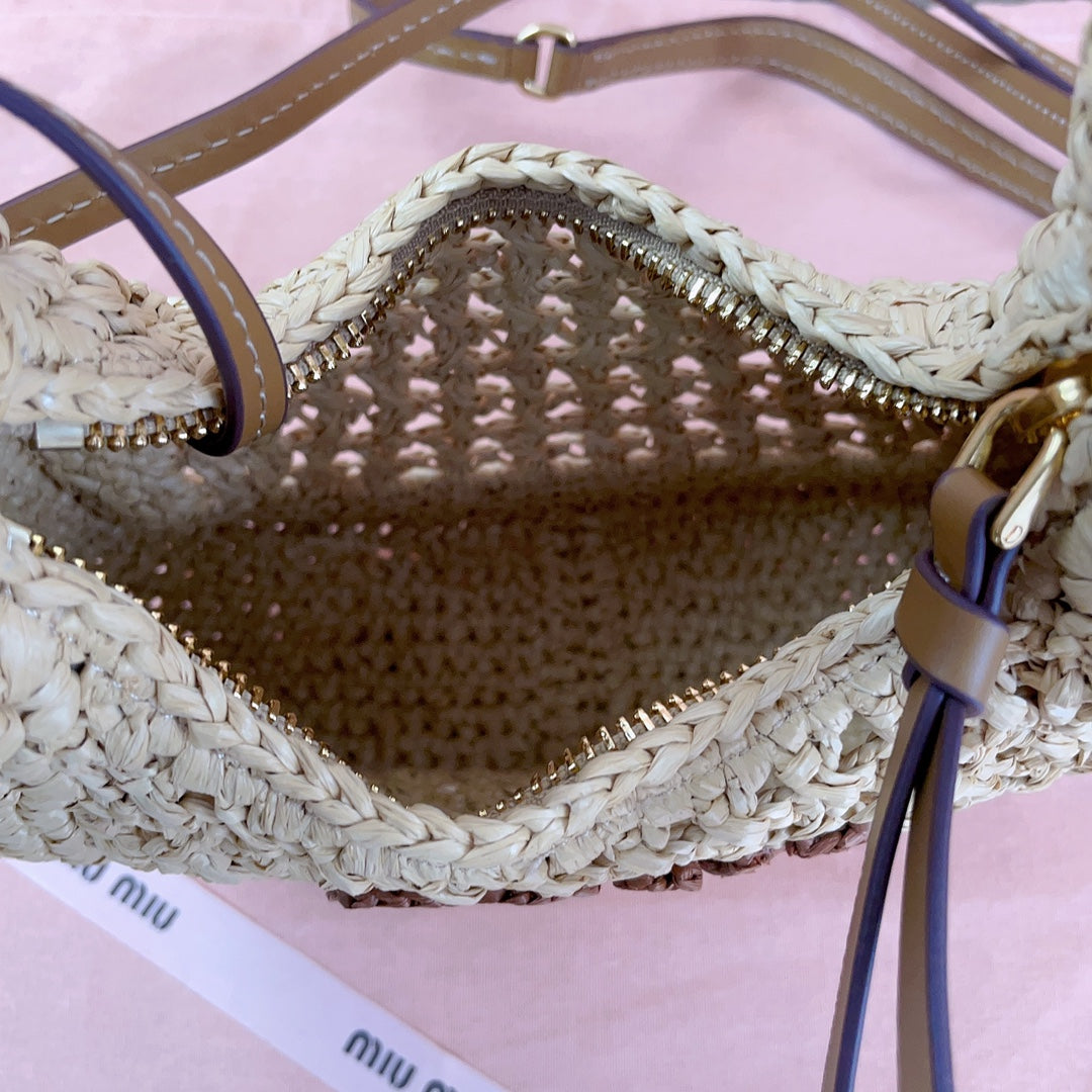 WANDER HOBO BAG 20 IN BEIGE MIX BROWN WOVEN RAFFIA