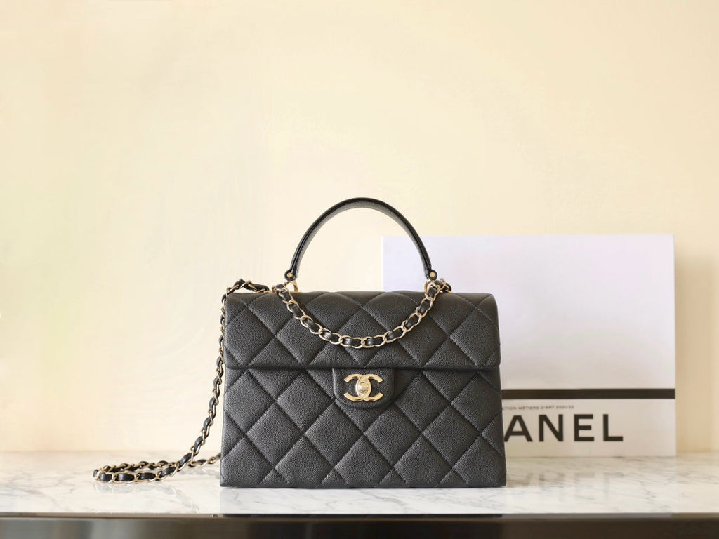 CHANEL 25S FLAP BAG 25 CM IN BLACK LAMBSKIN WITH GOLD HARDWARE