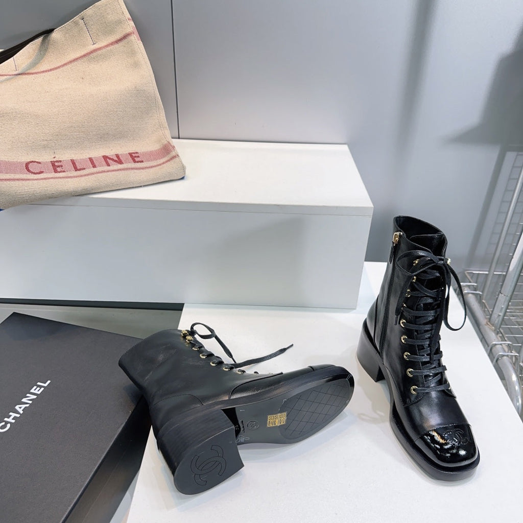 CHANEL ANKLE BOOTS 25S 50 MM IN BLACK LAMBSKIN WITH ZIPPER