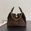 CHANEL 25S HOBO BAG 40 CM IN DARK BROWN SUEDE WITH GOLD HARDWARE