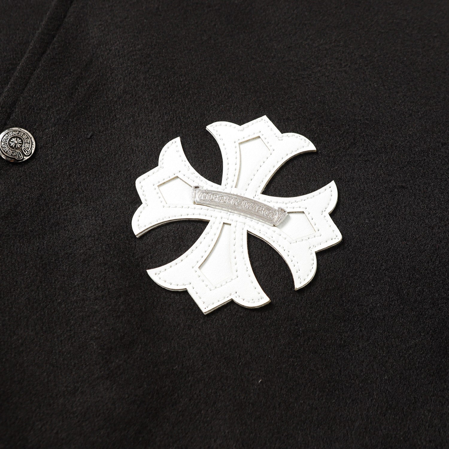Chrome-Hearts Cross Embroidered Leather Sleeve Varsity Jacket - Black Street Style 116