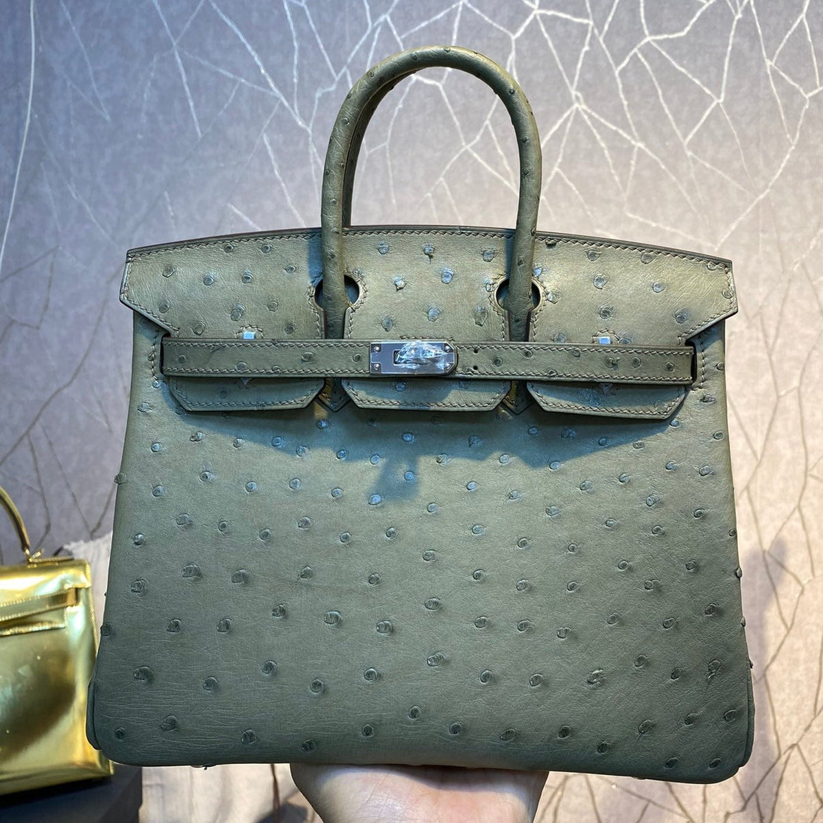 HERMES BIRKIN 30CM KHAKI OSTRICH LEATHER SILVER HARDWARE