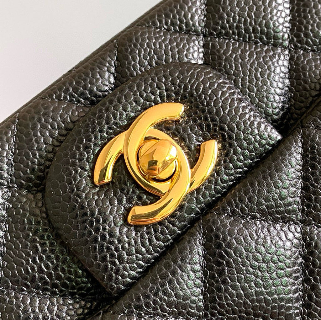 MINI RECTANGLE FLAP BAG 20CM BLACK CAVIAR GOLD HARDWARE