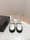 CHANEL ANKLE BOOTS 25S IN WHITE LAMBSKIN WITH GOLD HARDWARE