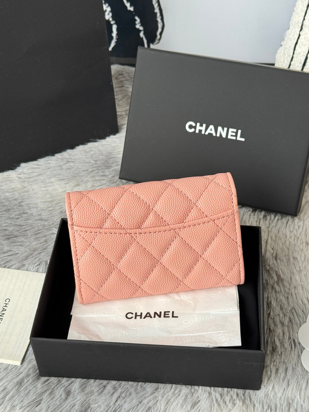 CHANEL 25S CLASSIC FLAP CARD HOLDER 11 IN PEACH PINK CAVIAR GOLD HARDWARE