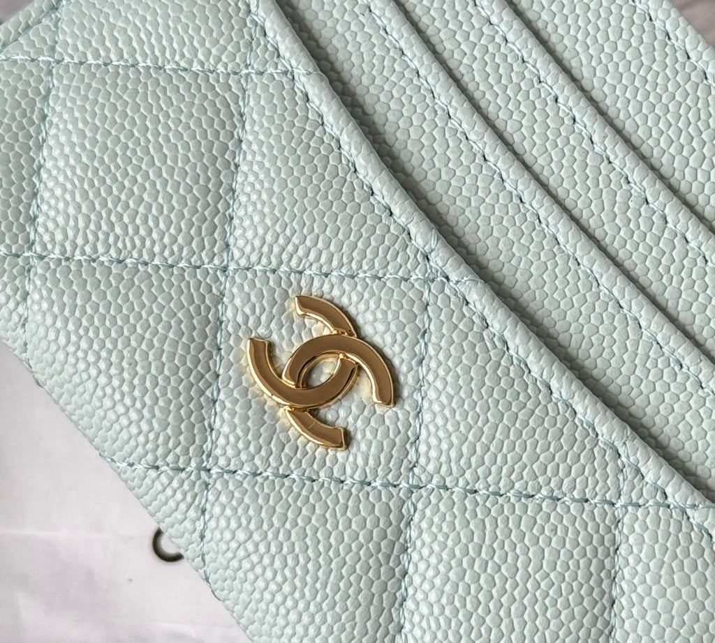 CHANEL 25S CARD HOLDER 11 IN SOFT MINT CAVIAR GOLD HARDWARE