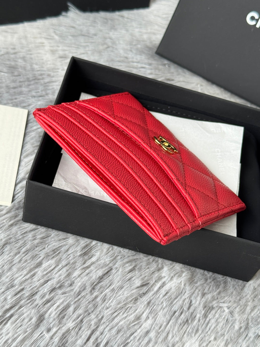 CHANEL 25S CARD HOLDER 11 IN VIVID RED CAVIAR GOLD HARDWARE
