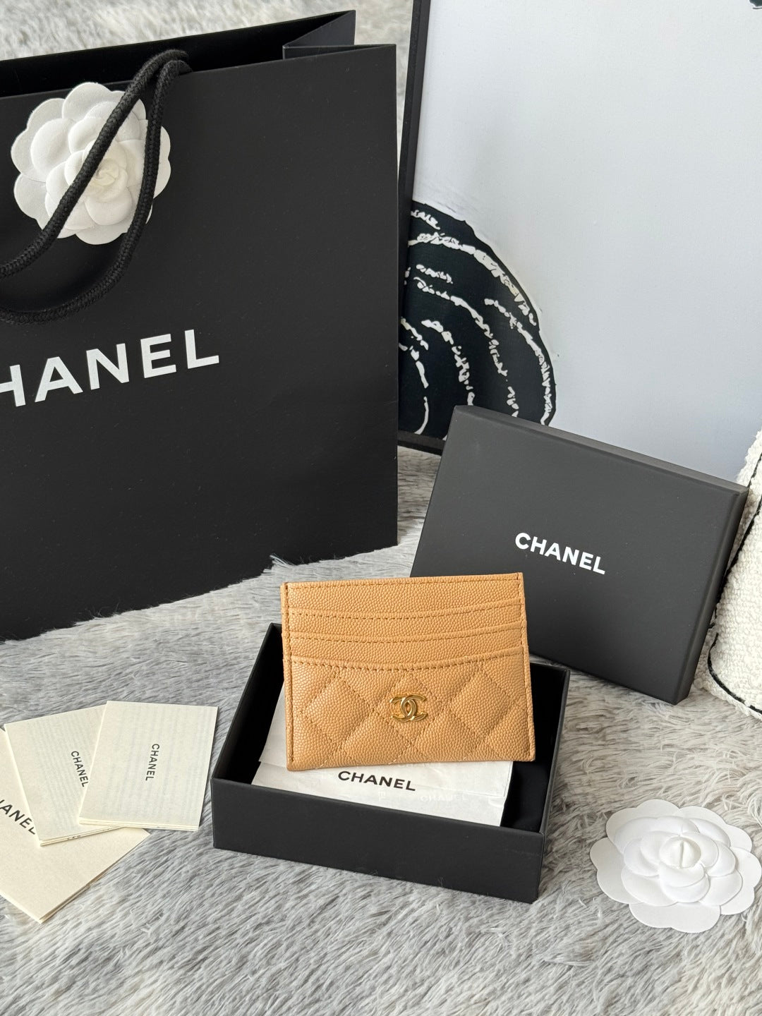 CHANEL 25S CARD HOLDER 11 IN GOLDEN CARAMEL CAVIAR GOLD HARDWARE