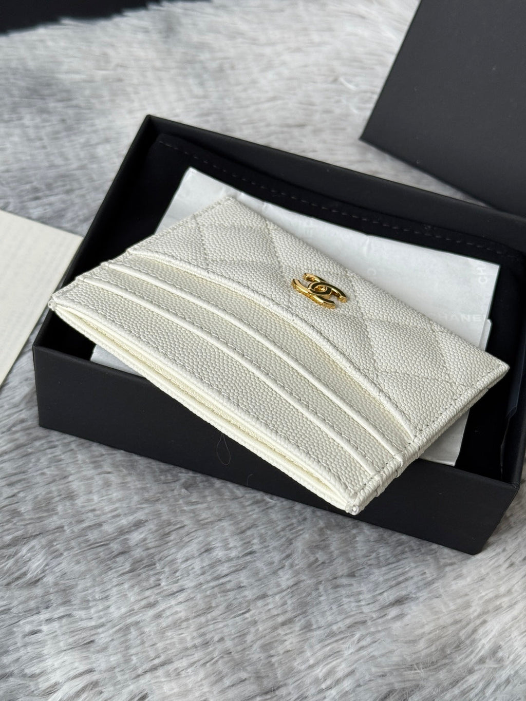 CHANEL 25S CARD HOLDER 11 IN IVORY CAVIAR GOLD HARDWARE