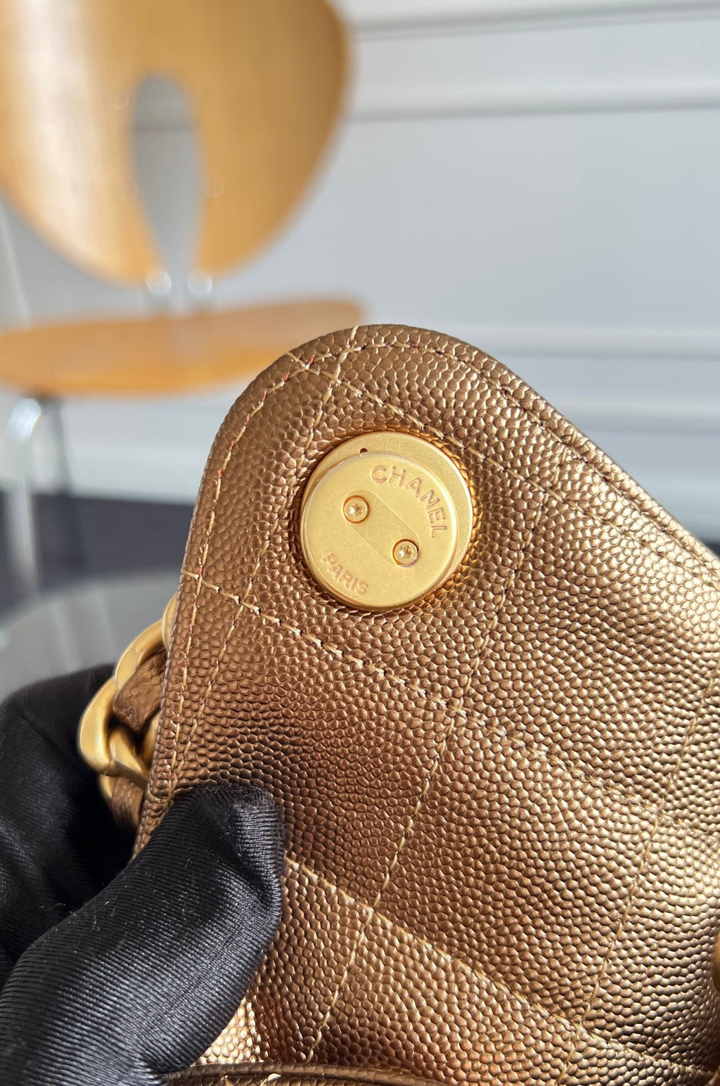 CHANEL 25S HOBO BAG 40 IN METALLIC BROWN CAVIAR WITH GOLD HARDWARE