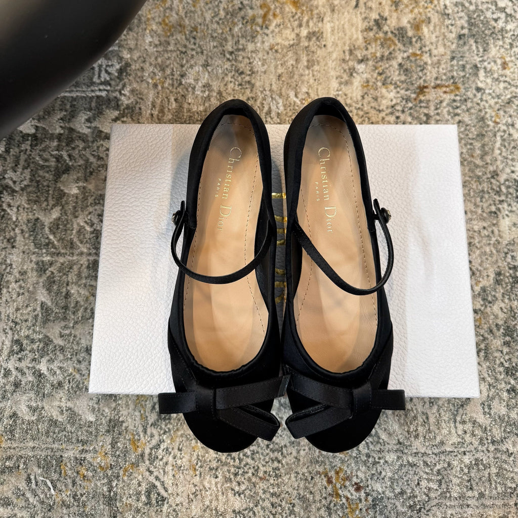 DIOR 25S LOVELY‑D BALLET FLAT 45MM IN BLACK SATIN