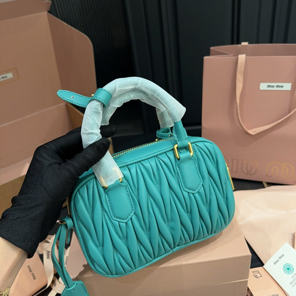 ARCADIE MATELASSÉ BAG 20 IN HIPPIE BLUE LAMBSKIN GOLD HARDWARE