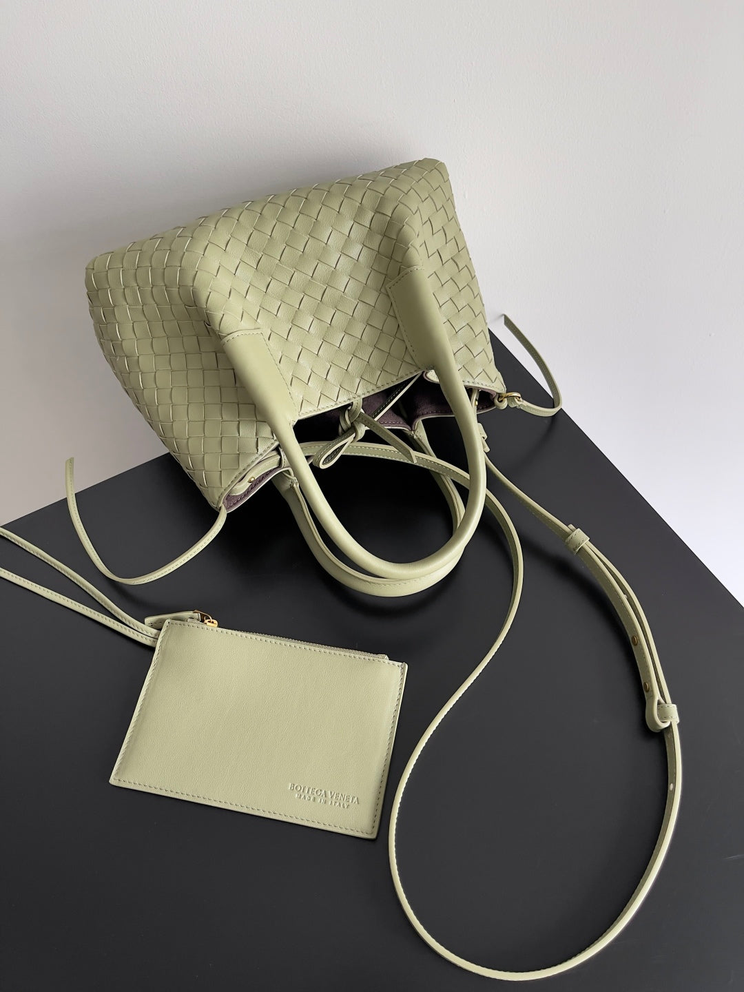 SMALL PINACOTECA REVERSIBLE TOTE BAG 24 IN MATCHA LAMBSKIN AND BROWN SUEDE