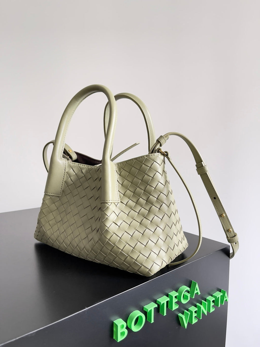SMALL PINACOTECA REVERSIBLE TOTE BAG 24 IN MATCHA LAMBSKIN AND BROWN SUEDE