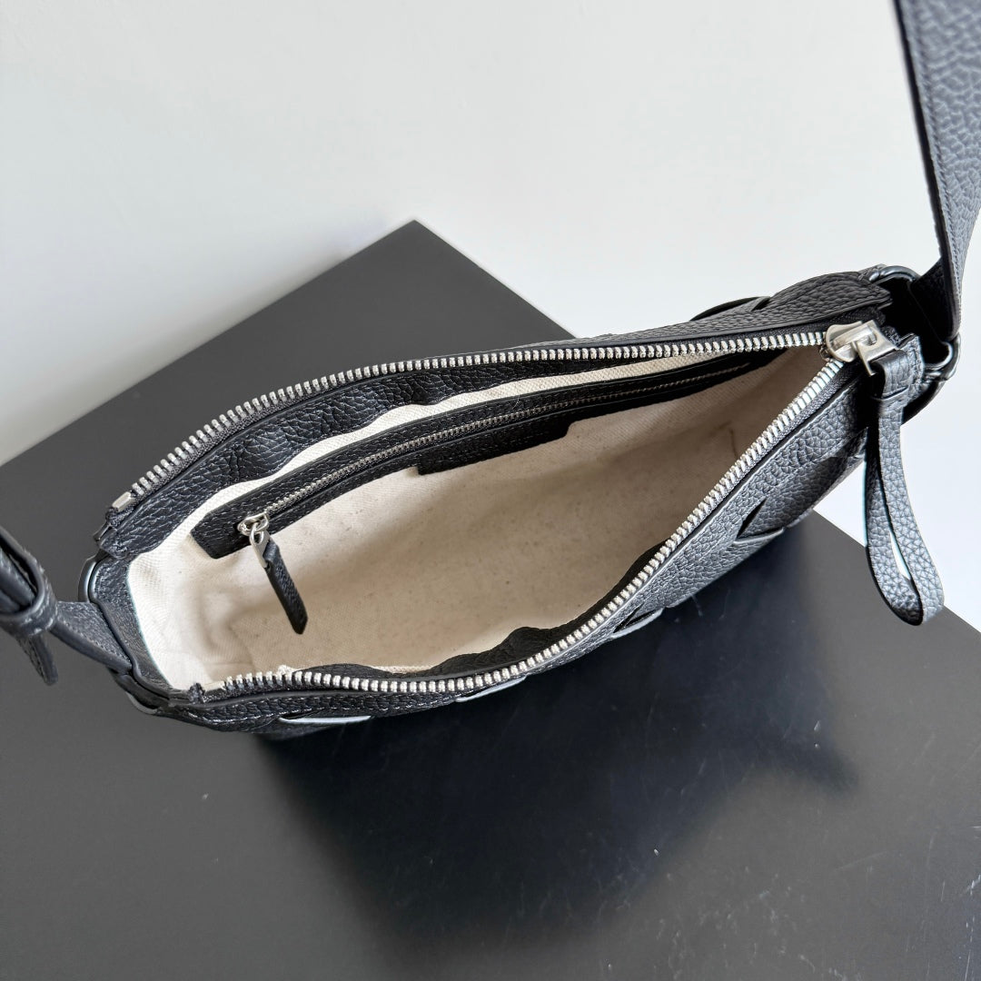 BOTTEGA VENETA 25S DIAGO 25 IN DARK OLIVE GRAY CALFSKIN SILVER HARDWARE