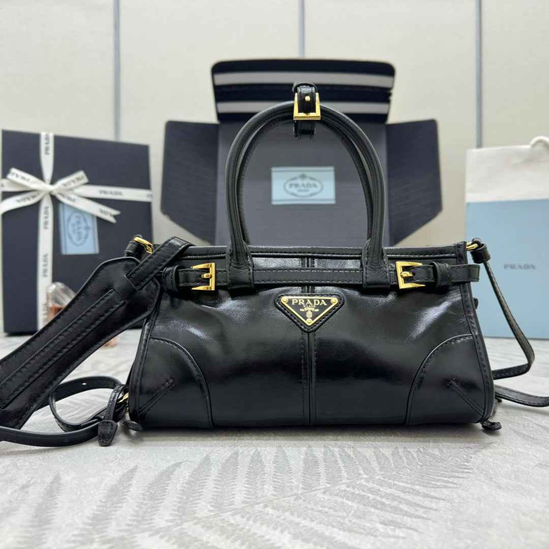 PRADA 25S BONNIE MINI HANDBAG 23 IN BLACK CALFSKIN GOLD HARDWARE