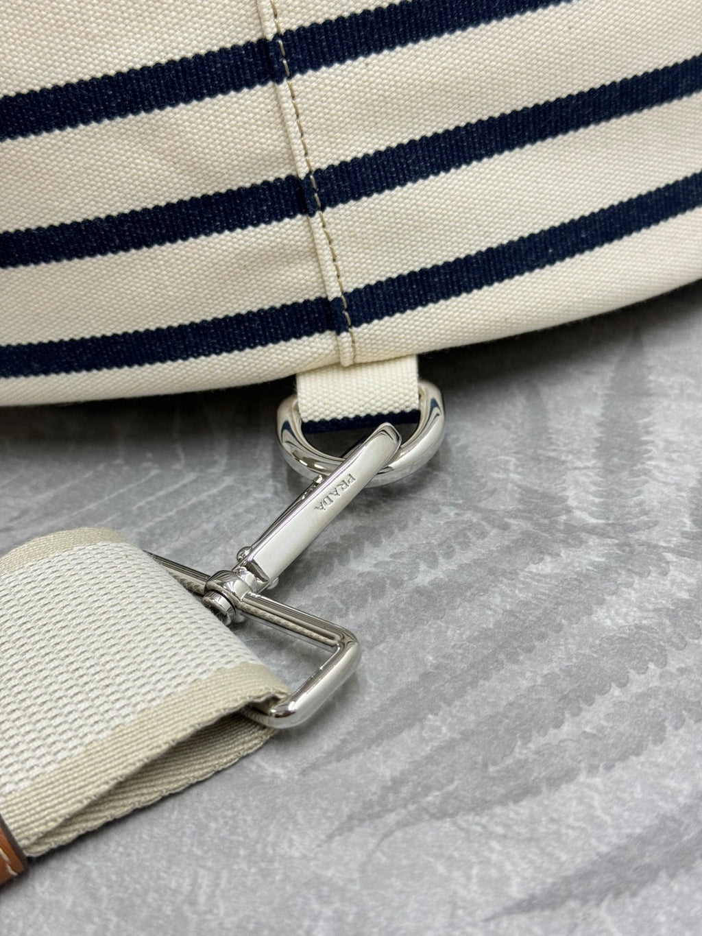 PRADA 25S DRAWSTRING BACKPACK 55 IN HORIZONTAL STRIPES CANVAS SILVER HARDWARE