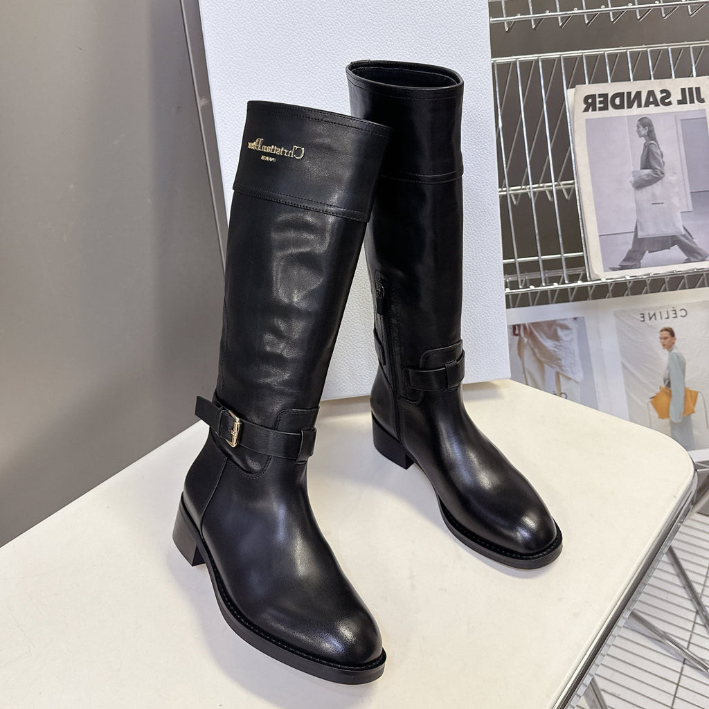 DIOR 25S BROWN HIGH BOOTS IN BLACK LAMBSKIN