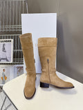 DIOR 25S BROWN HIGH BOOTS IN BEIGE SUEDE