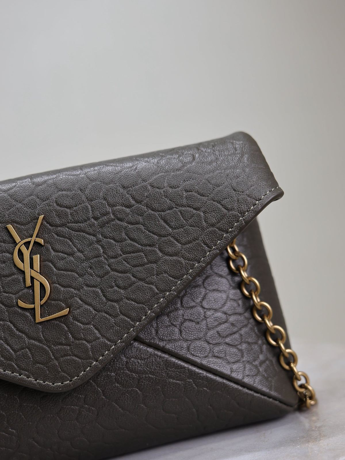 YSL 25S CALYPSO MINI 19 IN CHARCOAL GRAY LAMBSKIN GOLD HARDWARE